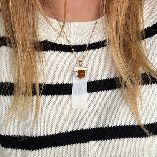 Selenite with Carnelian Necklace