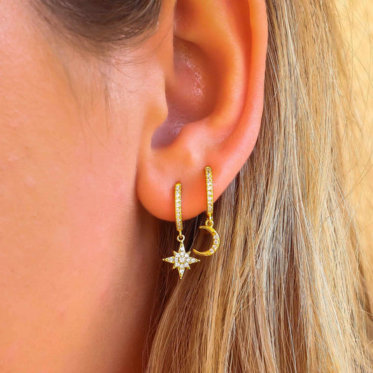 Star & Moon Huggie Earrings